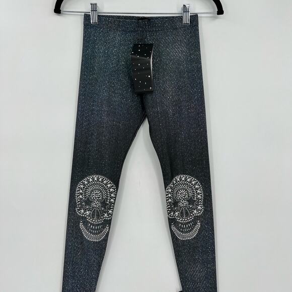 🆕 NWT Terez Girls Leggings Skulls Stretch Sparkle Ombré Stars Goth Emo Medium - Picture 1 of 11